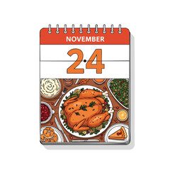 November Thanksgiving Celebration: Festive Calendar Displaying Traditional Dinner Feast and Date Designation 150 characters exactely