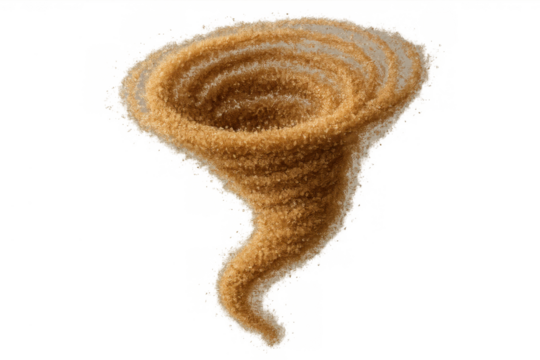 Sand tornado dust devil vortex blowing across the desert with a transparent background, natural disaster concept