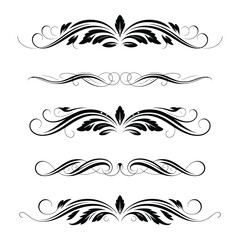 Beautiful Black Calligraphic Ornaments Pack 10 Floral Swirl Dividers for Luxury Design Vector