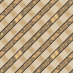 Diagonal pattern of textured beige stripes interspersed with square mosaic tiles in earthy tones