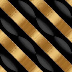 Abstract seamless pattern of diagonal golden stripes interwoven with dark matte textured oval shapes creating a luxurious modern design