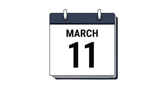 Calendar illustration displaying March 11, representing an important date or event, with a classic design, on a white background