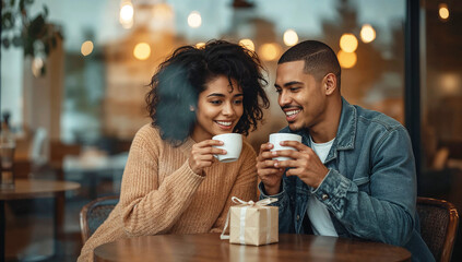 Valentine’s Day Modern Love — diverse couple coffee date