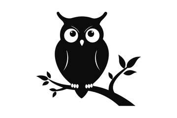 Happy Halloween with Owl holding on tree branch silhouette art, Owl  black symbol
