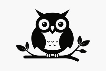 Happy Halloween with Owl holding on tree branch silhouette art, Owl  black symbol
