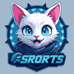 Vector Illustration of Playful Cat Mascot with Bright Blue Eyes in Modern Cartoon Style for Esports Logo Design