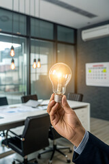 Hand holding light bulb symbolizing creativity and new ideas