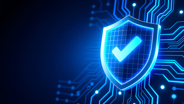Futuristic blue shield cybersecurity scene