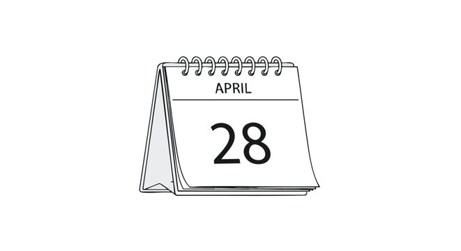 Stylized minimal line drawing showcasing a desk calendar set to April 28th  capturing the essence of schedule and planning for visual compositions