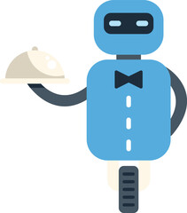 Robot waiter carrying a covered plate, offering automated food service in a futuristic restaurant setting