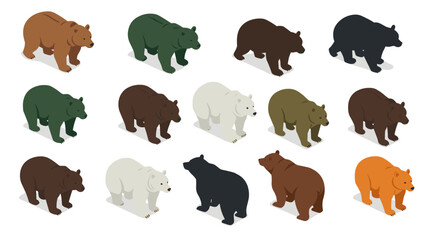 Fototapeta premium Diverse bear species in isometric view featuring various colors and angles