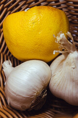 Onions and lemons in a basket