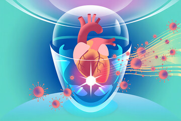 Heart surrounded by a protective barrier against virus and bacteria infection