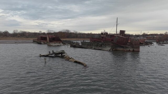 flying towards Staten Island Boat Graveyard