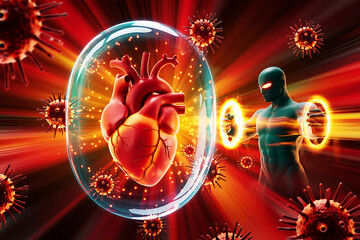 Immune System Protection of the Heart Against Viruses and Bacteria Conceptual Image