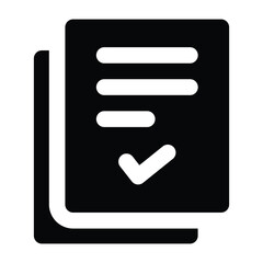 Solid glyph of a checklist sheet with a marked box, designed in bold black style for education, study materials, tests, and academic resources.