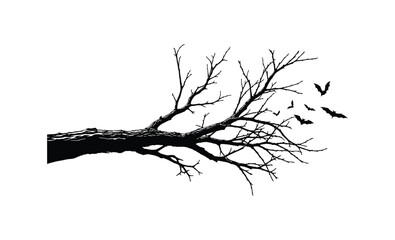 Black silhouette of dead tree branches isolated on white for winter nature vector