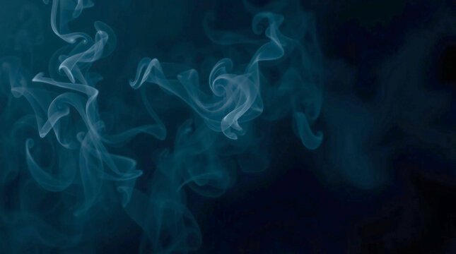 Abstract swirling blue smoke wisps against a dark background