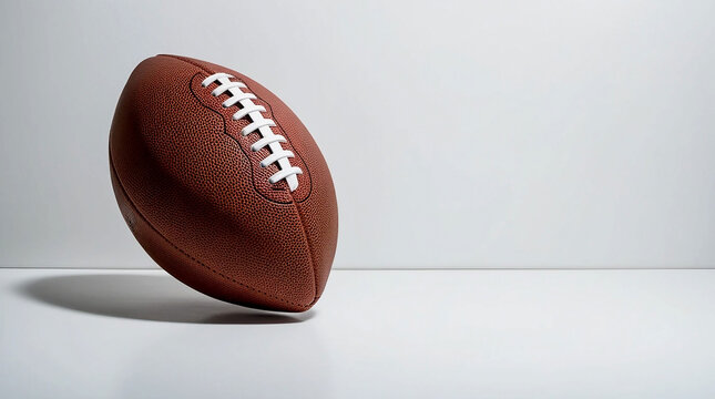 American football ball leaning on a white surface with shadow