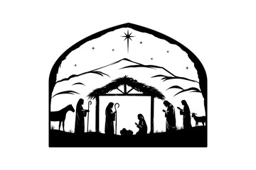 Nativity scene silhouettes with frame