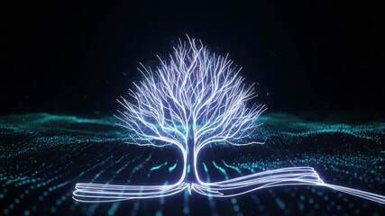 Dynamic Digital Tree Sketching with Glowing Light Trails - Powered by Adobe