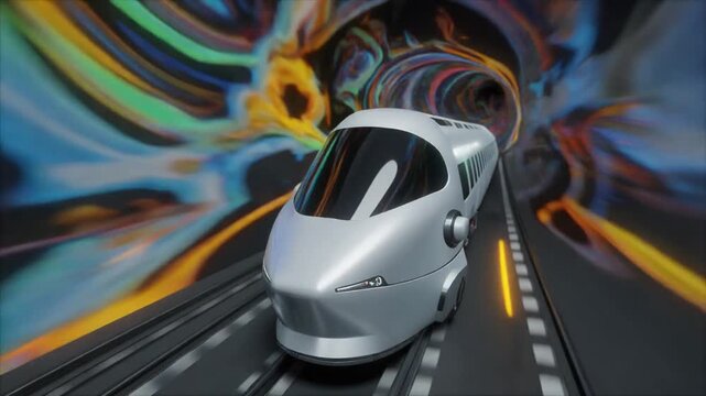 Futuristic Bullet Train in Vibrant Warp Speed Tunnel