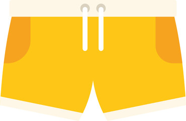 Yellow summer shorts with white drawstrings presenting casual clothing item for beach season, isolated illustration on white background