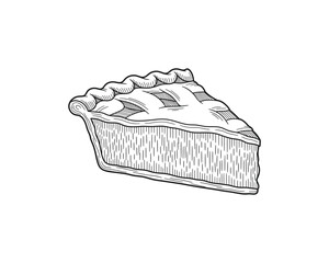 Hand drawn vector illustration of an old book isolated with a sweet chocolate dessert