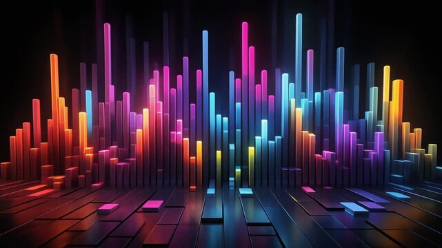 Vibrant 3D Audio Visualizer with Glowing Spectrum Bars