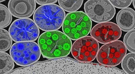 Cross-section showing mixed viral infection zones in plant tissue