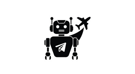 Fototapeta premium Futuristic robot with airplane and paper plane suggests automated travel and innovation