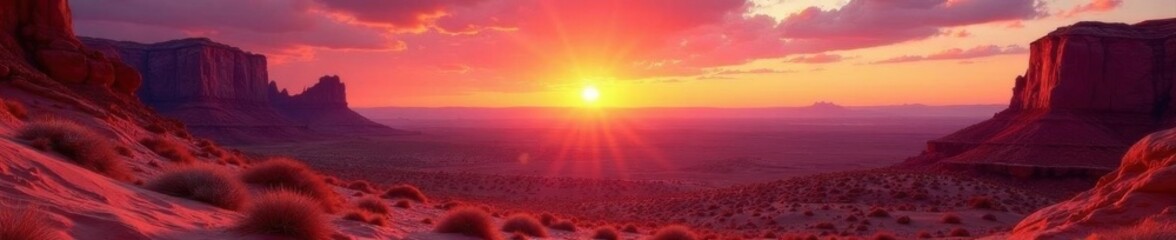 Fototapeta premium Fiery dawn paints sandstone buttes, vibrant hues , travel, morning, golden hour