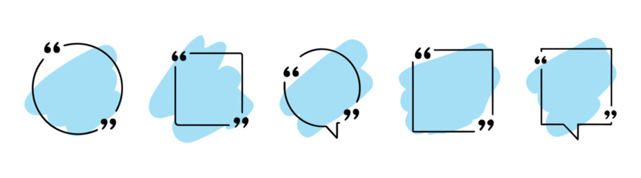 Quote box frame set. Speech bubble quote text icon collection. Blank template design boxes for blog quotes symbols and messaging on transparent background