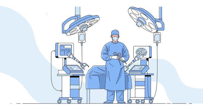 Modern robotic surgery illustration showcasing precision and technological innovation in healthcare
