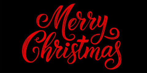 Elegant red Merry Christmas calligraphy on a black background.