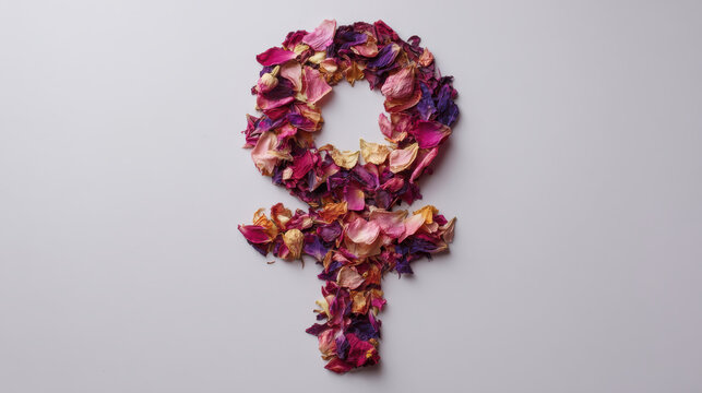 Female gender symbol created from flower petals representing women’s health, femininity and menopause awareness