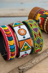 Handmade beaded bracelets showcasing cultural craftsmanship and texture details