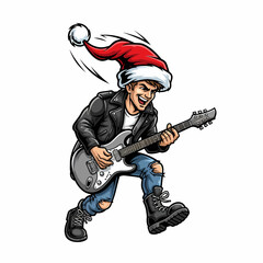 Fototapeta premium Rockstar Santa Playing Guitar Christmas Illustration Holiday Season