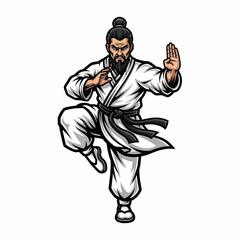 Vector illustration martial artist in stance wearing traditional uniform