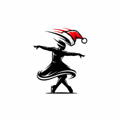 Vector illustration of dancer celebrating christmas with santa hat