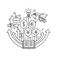 Global finance education, investment strategy, and growth line art