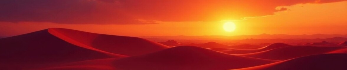 Fototapeta premium Silhouetted dunes against a blazing sunset sky , scenic, red, day