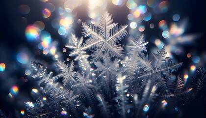 Snowflake crystals: Winter microscopic frost. AI Generated, Generative AI
