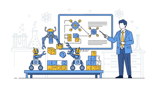 Robotics research demonstration showing automated learning and scientific teaching analysis
