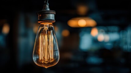 Illuminated Edison bulb with visible filament