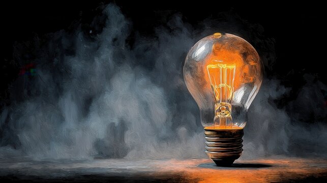 Glowing Incandescent Light Bulb in Smoke - Powered by Adobe