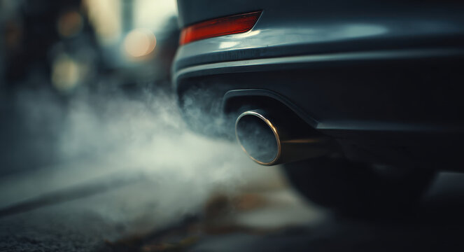 Vehicle tailpipe smoke showing harmful air pollution and carbon output affecting climate health