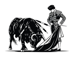 Bullfighting illustration vector art matador and bullfight graphic design eps silhouette