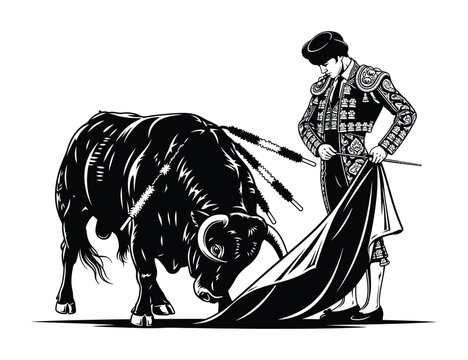 Bullfighting illustration vector art matador and bullfight graphic design eps silhouette