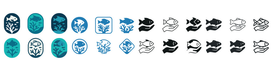 Fototapeta premium Aquatic icons set: fish and seaweed designs